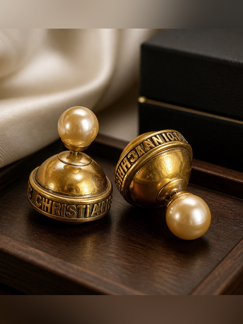 Dior Gold Pearl-Top Dome Earrings